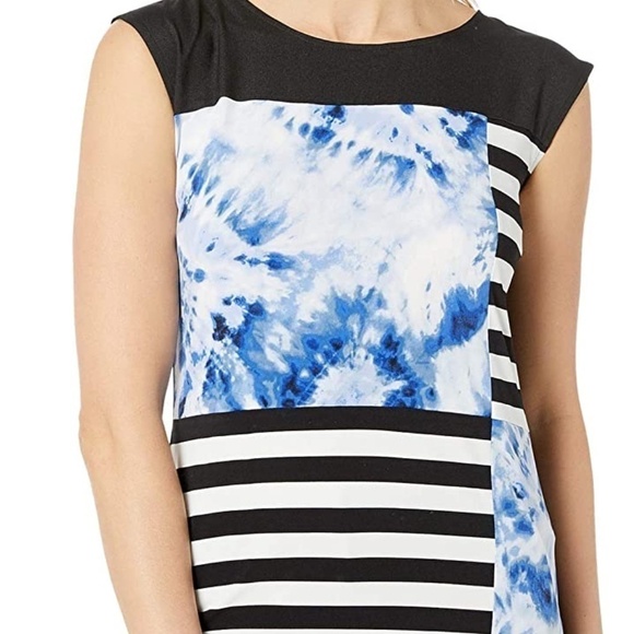 Calvine Klein Floral Striped Sleeveless Jewel Top - Picture 1 of 8